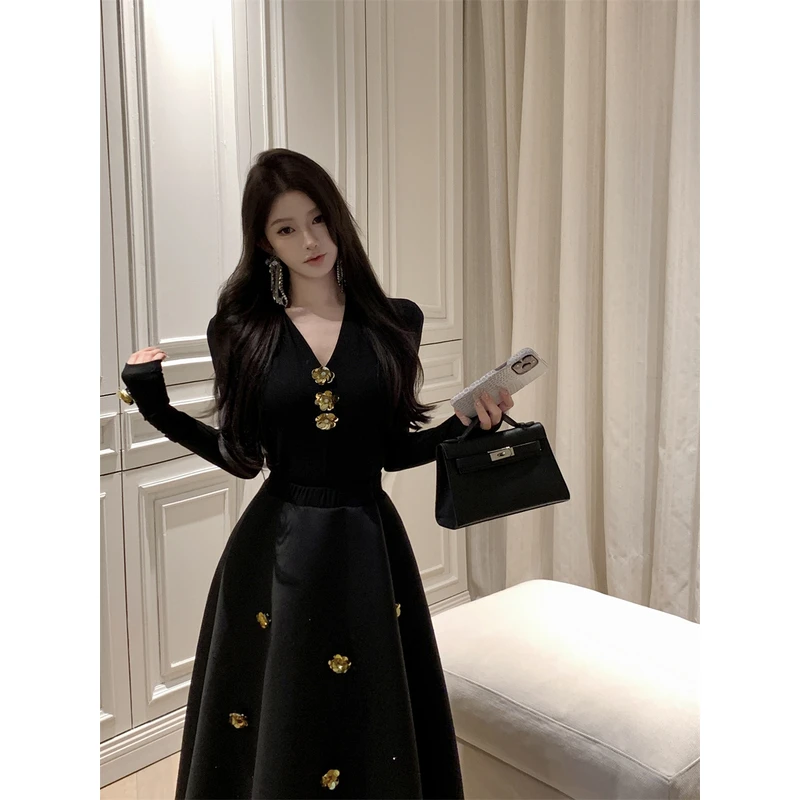法式气质v领上衣秋冬季新款a字半身裙时尚小香风职业两件礼服