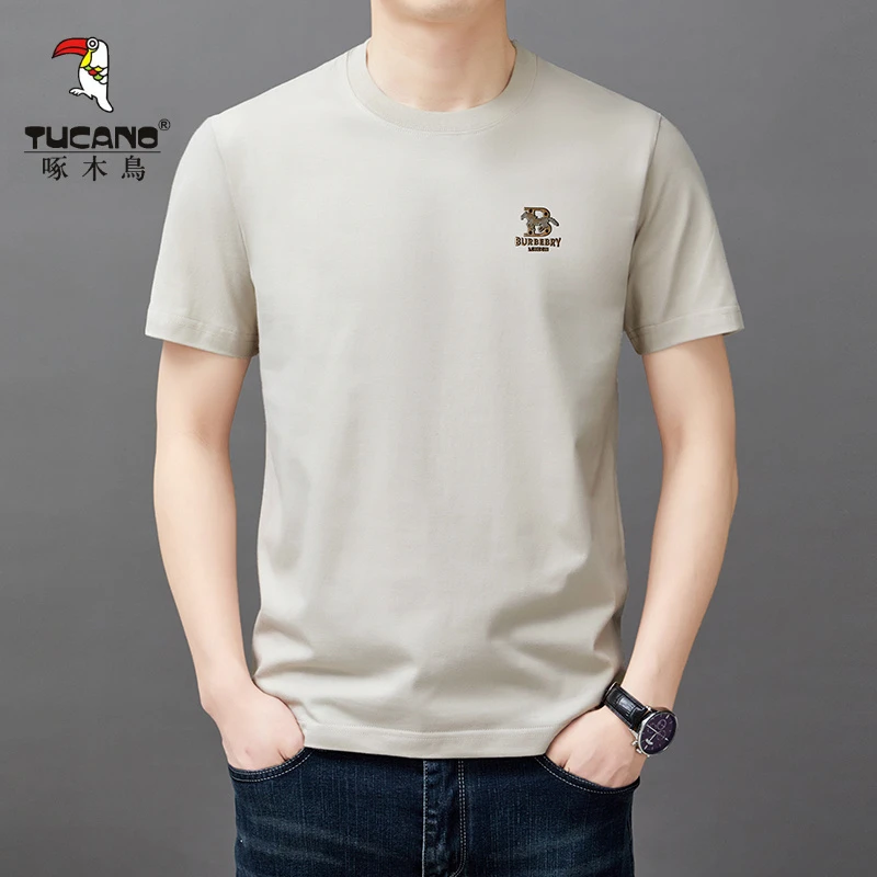 【啄木鸟】100%纯棉短袖男士T恤衫圆领休闲夏季宽松透气印花体恤