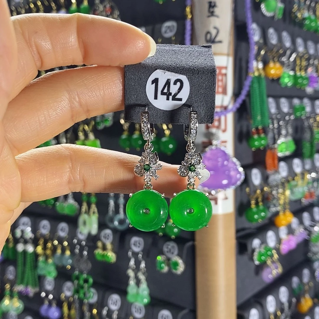 银S925镶嵌翡翠耳饰142