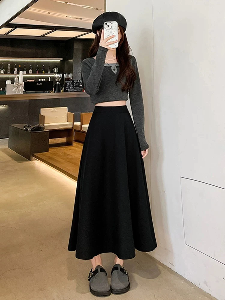 妮妮家2369高级感高腰显瘦气质A字裙中长款伞裙