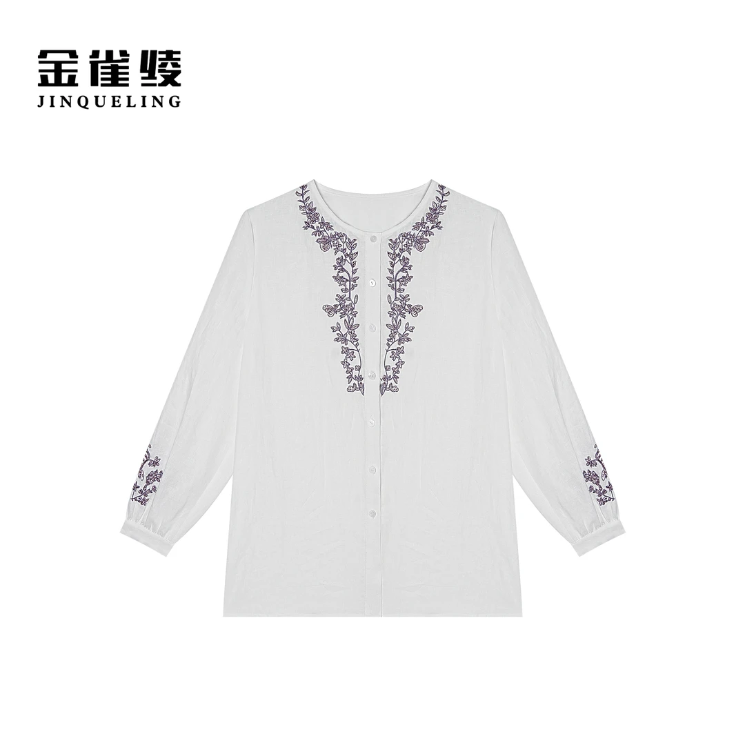 金雀绫【紫藤花开】时尚重工刺绣钉珠工艺加宽加大女装衬衫SZA1S116