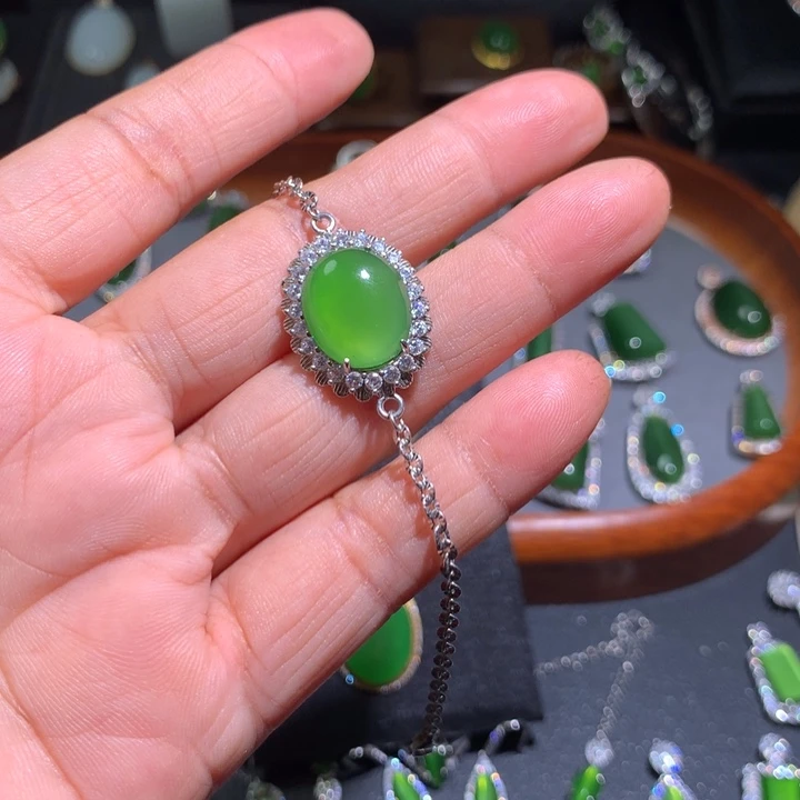 手链银S925镶嵌和田玉（碧玉）晓*