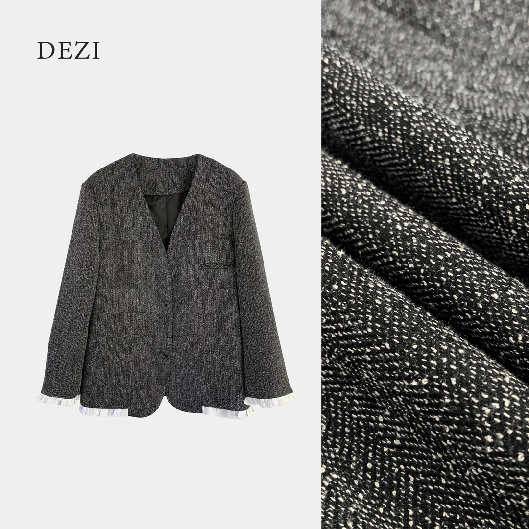 DEZI宝藏服饰新款西装外套拼接袖口西装外套LS8005066