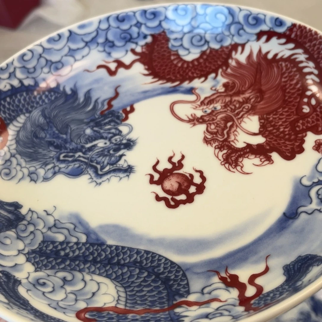 瓷片景德镇双龙戏珠大壶承新款