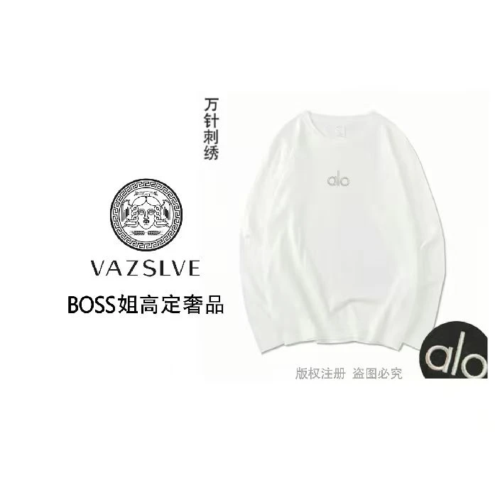 【VAZSLVE/全新奢品】捡漏刺绣alo迪桑棉 秋款简约百搭长袖t恤圆领