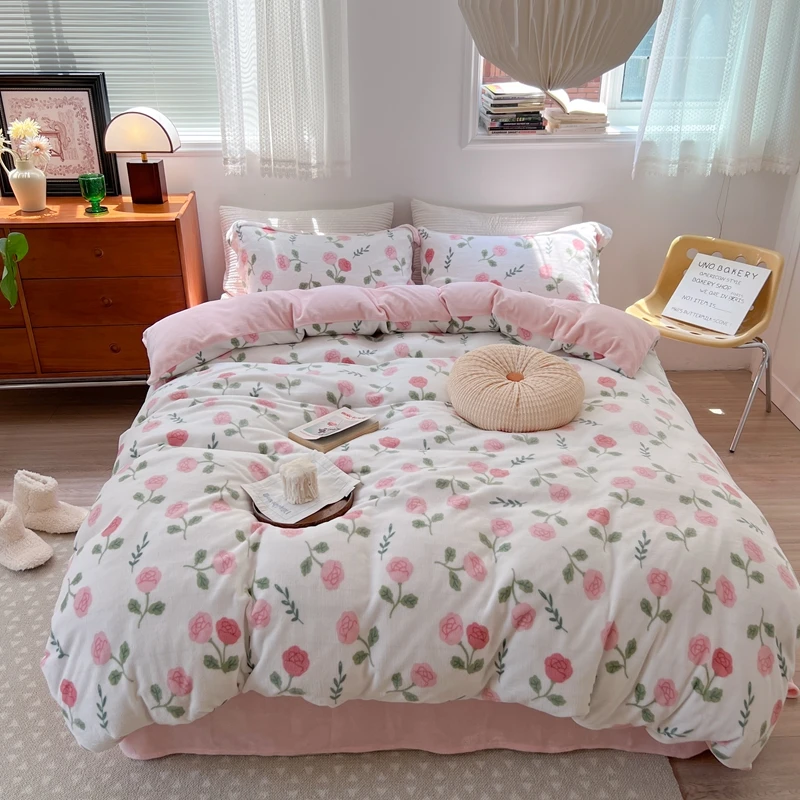 加厚保暖牛奶绒四件套裸睡双面绒2025新款床单被套宝宝绒床上用品