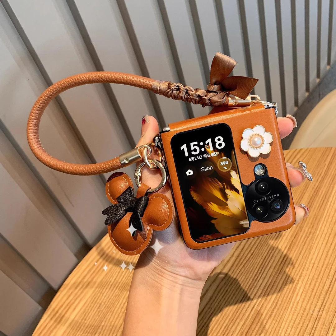 适用oppofindn3flip折叠屏手机壳n2flip时尚橙色皮质手提女保护套