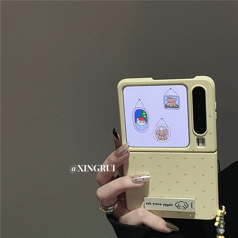 ins奶黄小爱心小狗折叠支架适用华为pocket2/s折叠屏PuraX手机壳