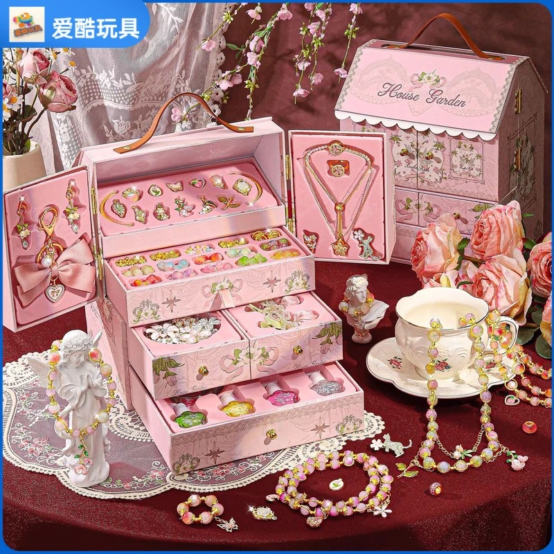 网红爆款儿童公主串珠玩具手绘手工串珠礼盒首饰手链儿童高级安全