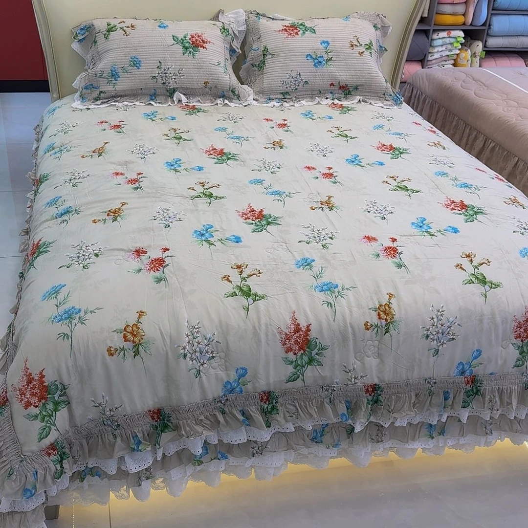 棉花特价花满屋四件套米灰色小美边