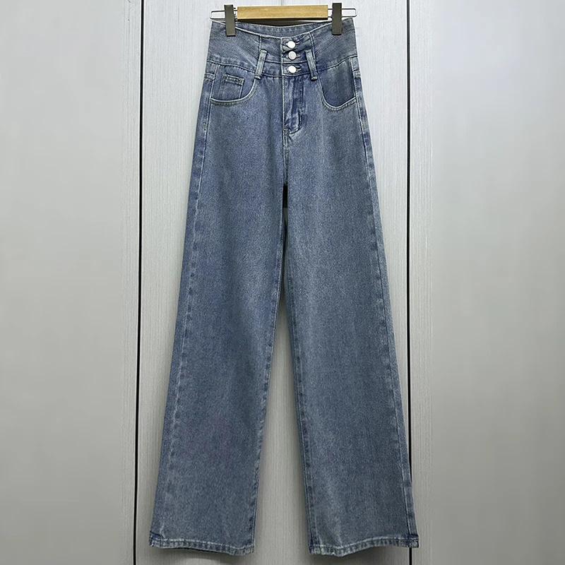 2025新款时尚高腰阔腿牛仔裤165高个子百搭宽松直筒休闲长裤