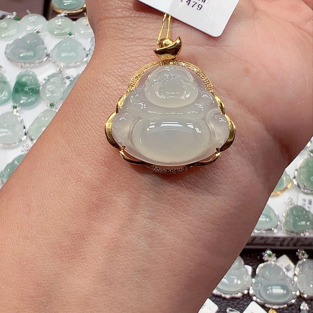 吊坠(不含链)18K金镶嵌翡翠佛公