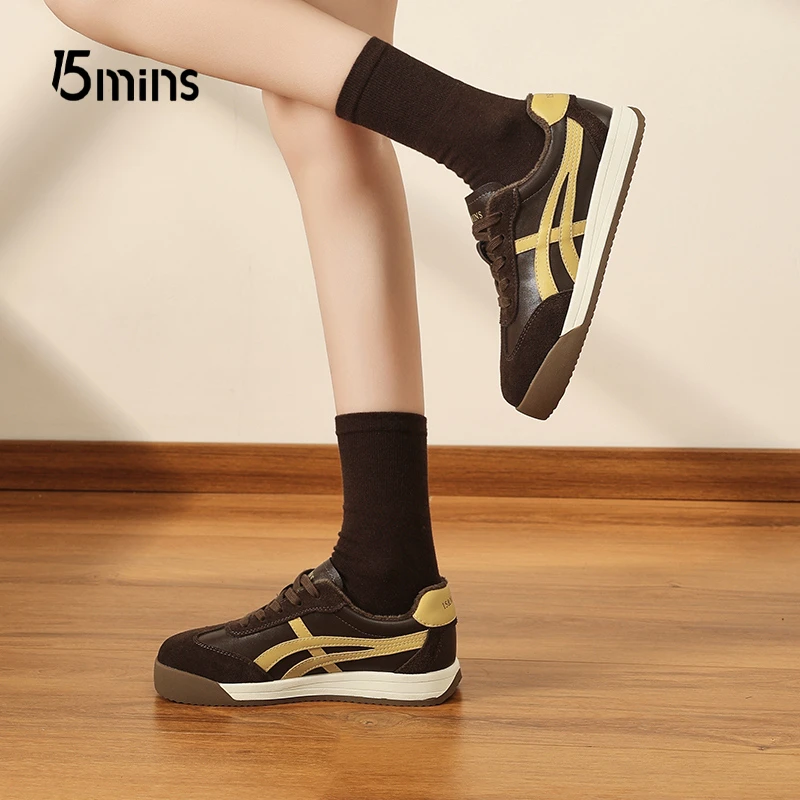 15MINS/15分钟红色加绒德训鞋女冬厚底休闲运动鞋百搭阿甘鞋板鞋