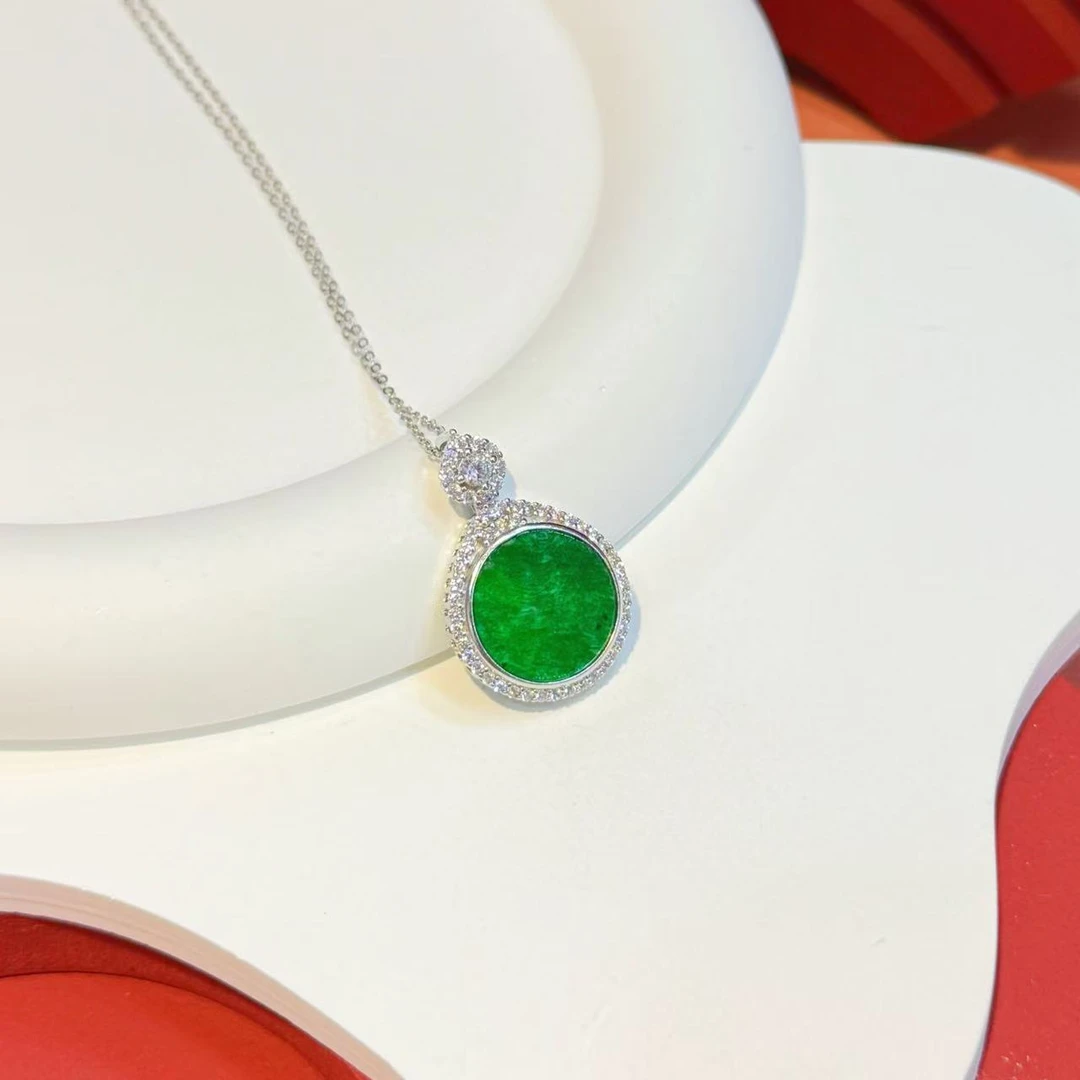 S925银镶嵌17.8mm翡翠圆镜HNZ8620