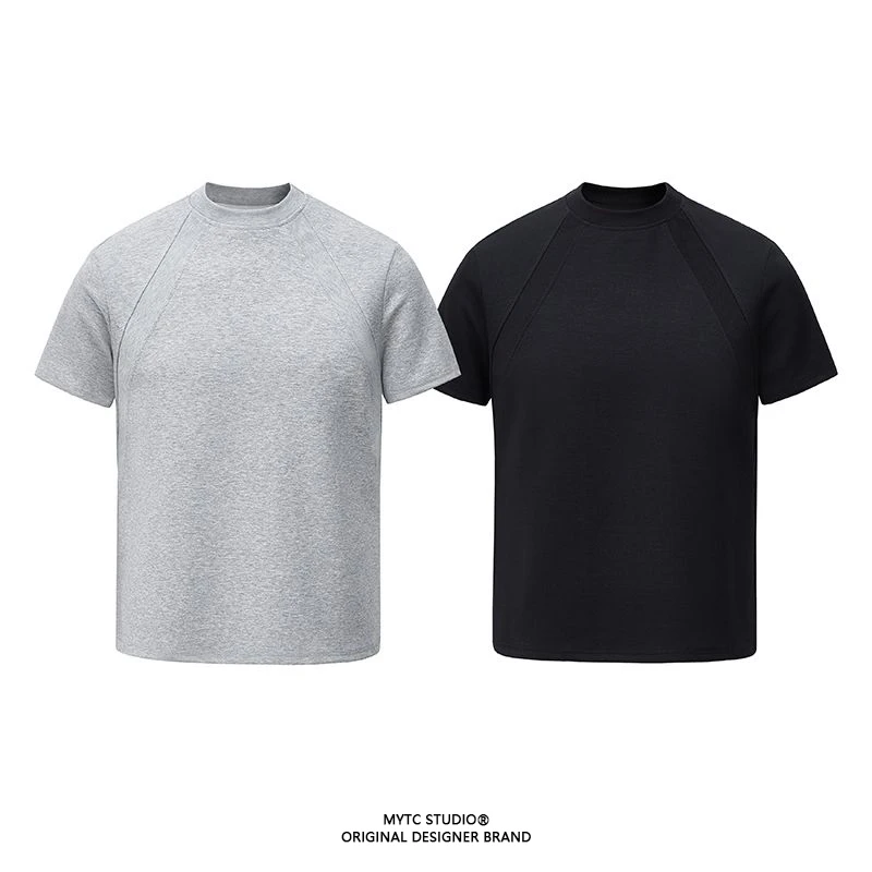 280g澳产氨纶太空棉空气层拼接短袖T恤抗皱硬挺短款上衣男生