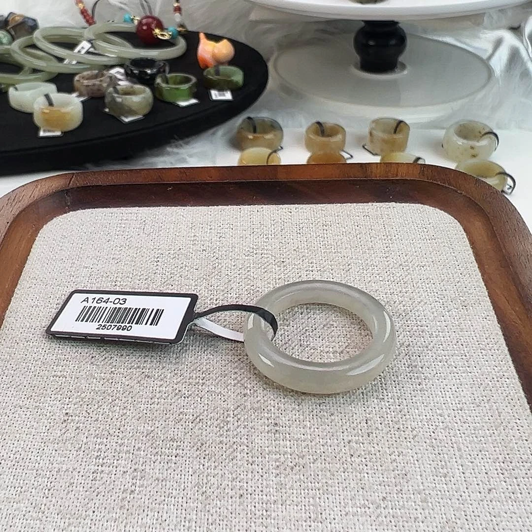 和田玉未镶嵌戒指w86冰灰圆条18.2不退换