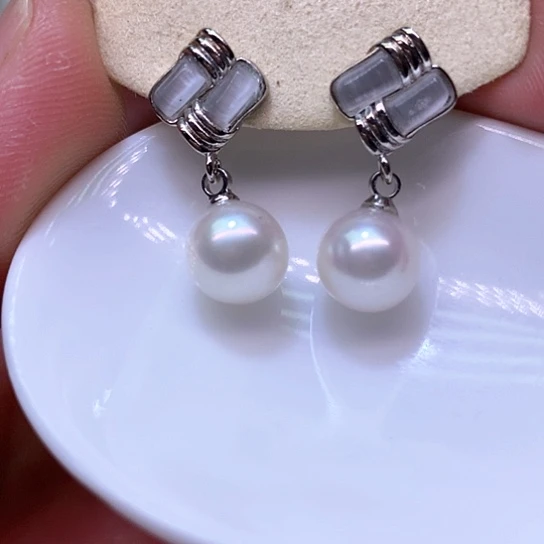银S925镶嵌淡水珍珠耳饰