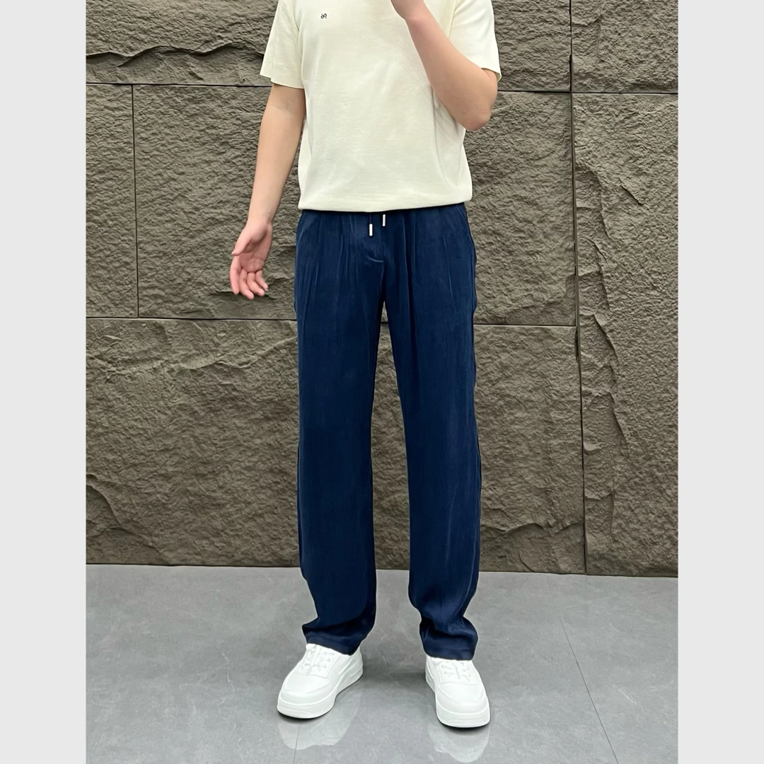 【专柜品质】高端铜氨丝冰霜感复古休闲长裤 夏季霜感垂顺直筒裤男