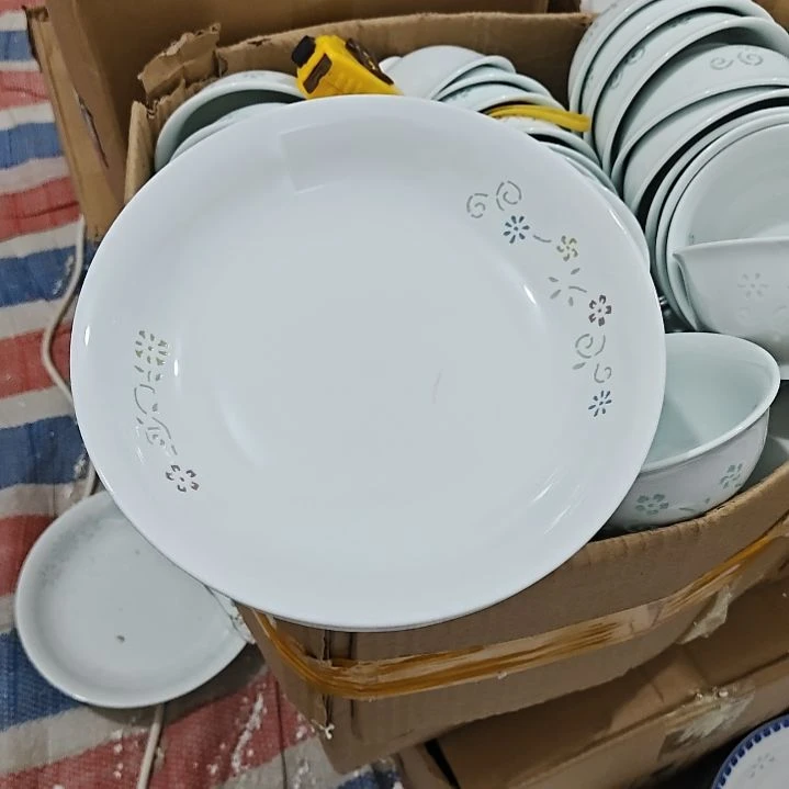 瓷景德镇青瓷玲珑七彩8寸盘5个微瑕疵