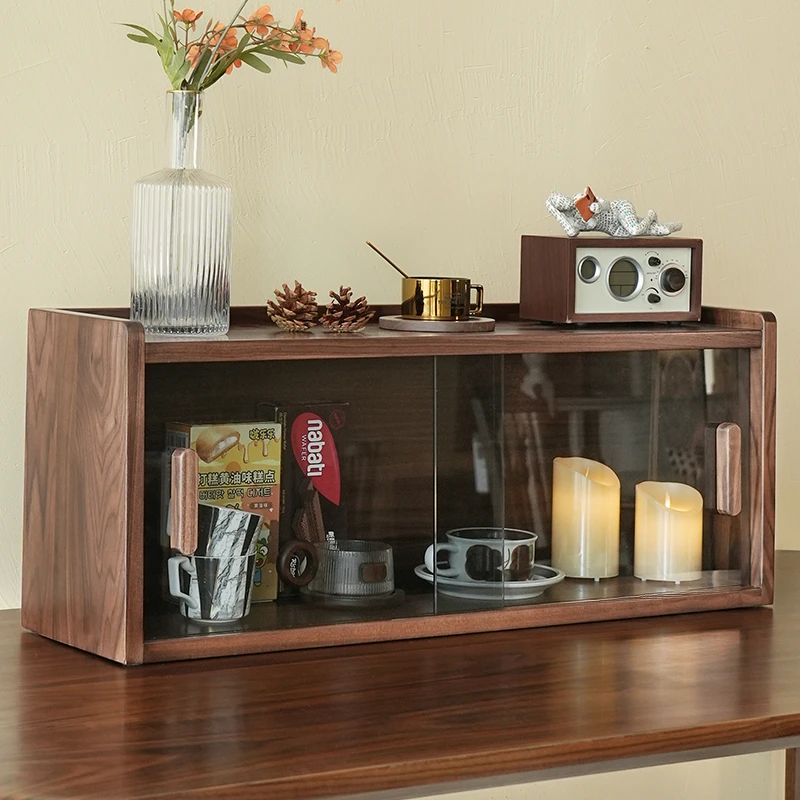 致典北美黑胡桃木复古首饰柜防尘透明实木玻璃柜家用大容量储物柜