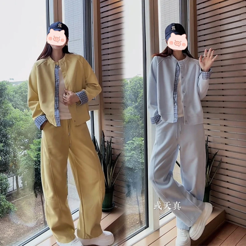 2025年早秋穿搭一整套时尚百搭设计外套搭配显瘦阔腿裤两件套女潮