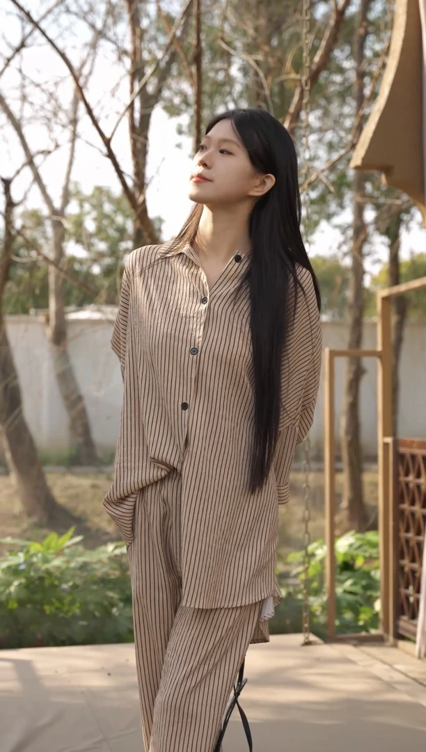 2025新款春秋季条纹可外穿大码睡衣女长袖高级感云朵棉家居服套装