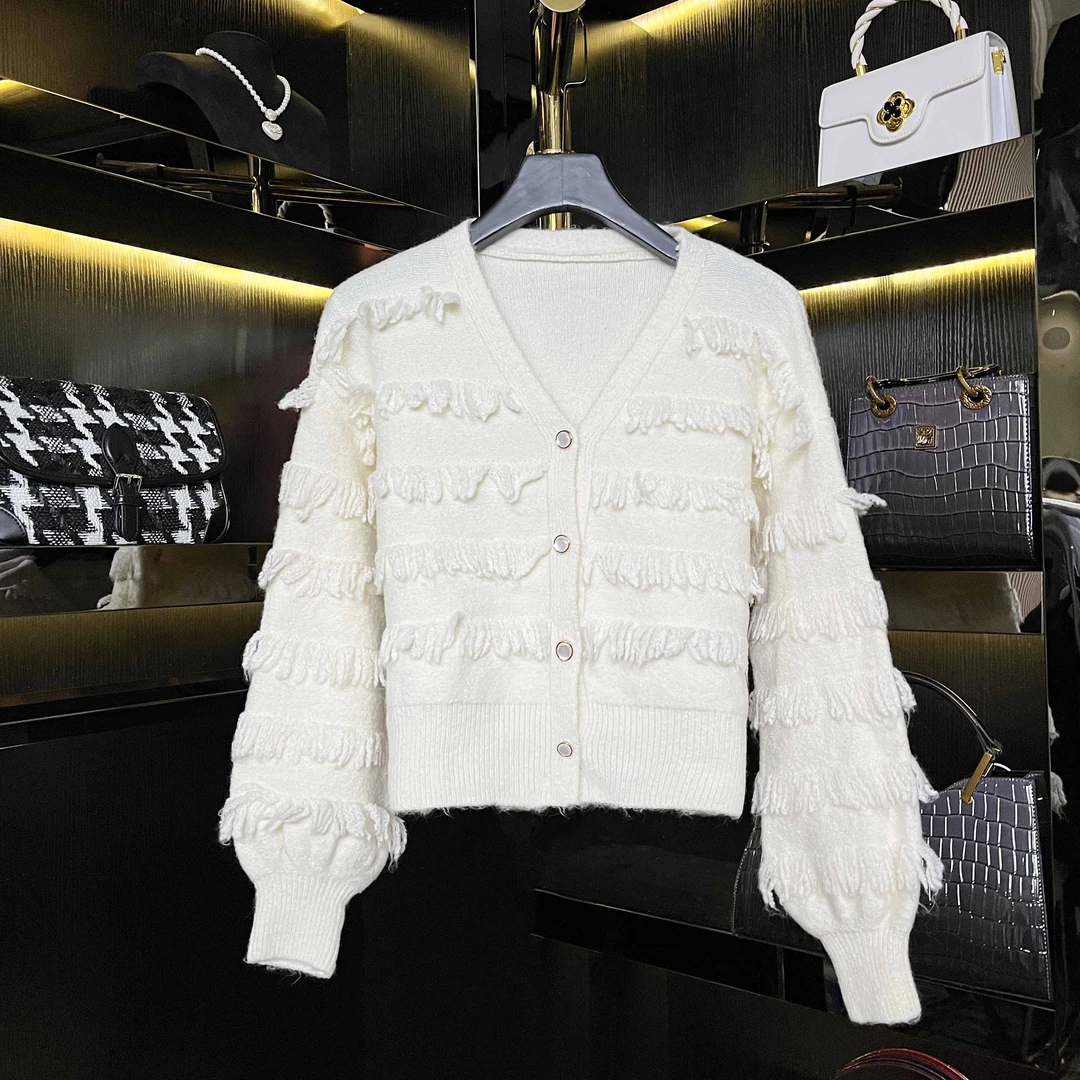 【香港专属】感温柔风流苏设计减龄百搭开衫毛衣 40912