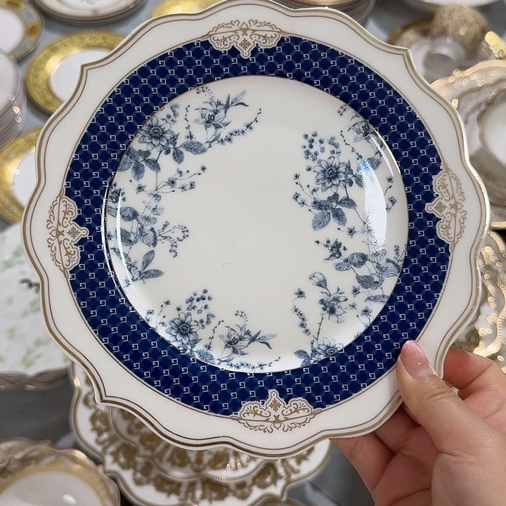 瓷8英寸蓝花平盘4个