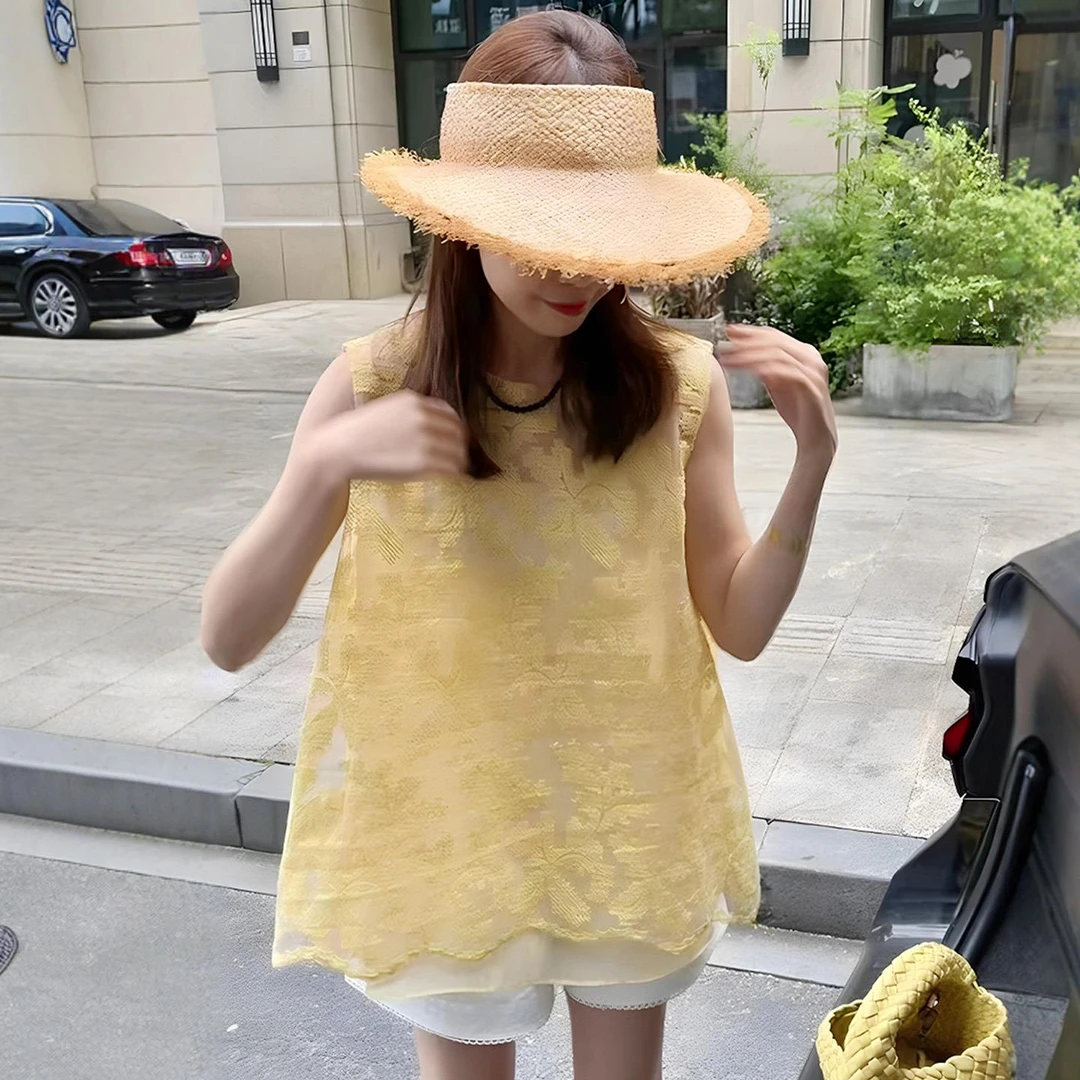 蕾丝提花镂空薄款衬衫女2025新款夏季小衫独特漂亮无袖上衣高级感