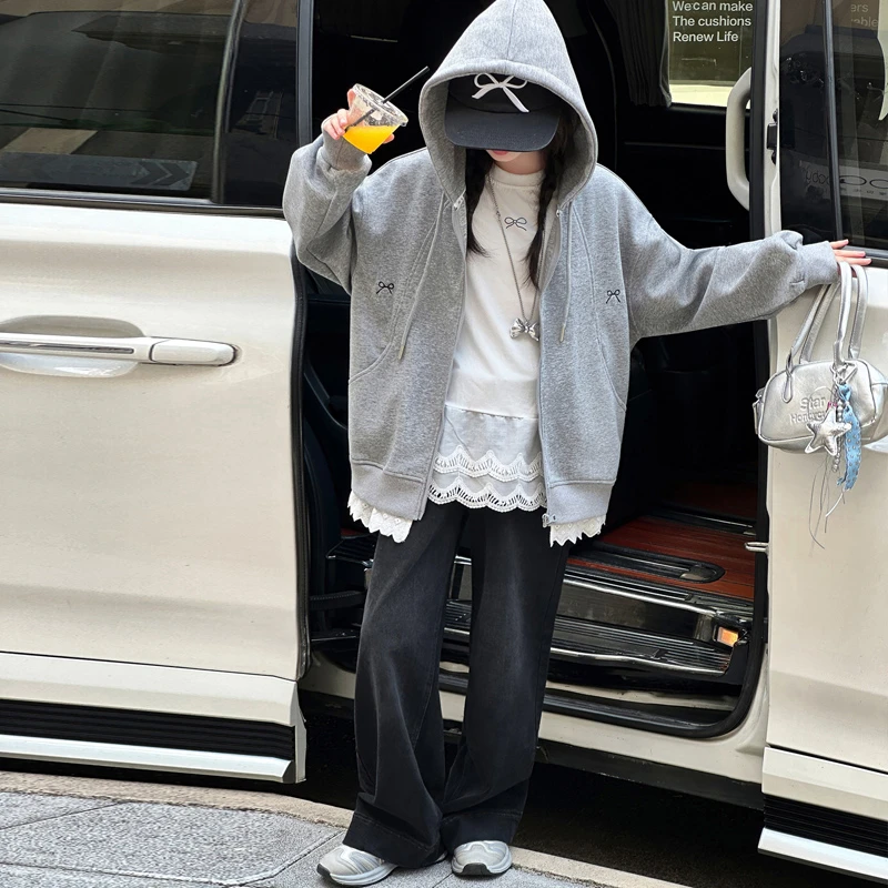 秋季2025新款洋气女童秋装花边蝴蝶结外套10-15岁中大童儿童衣服