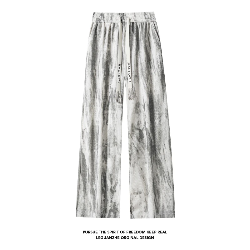 扎染弯刀灯芯绒裤子男款秋冬宽松直筒凉感休闲裤潮牌美式阔腿长裤