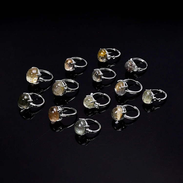 水晶戒指【宝陀明月】天然水晶幽灵发晶蛋面戒指（随机发其一）