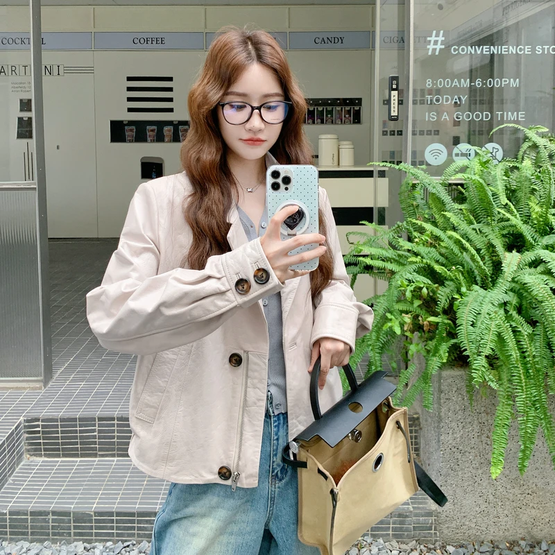 时尚翻领皮衣外套女2025春秋新款酷飒风时髦炸街复古港风短款皮衣