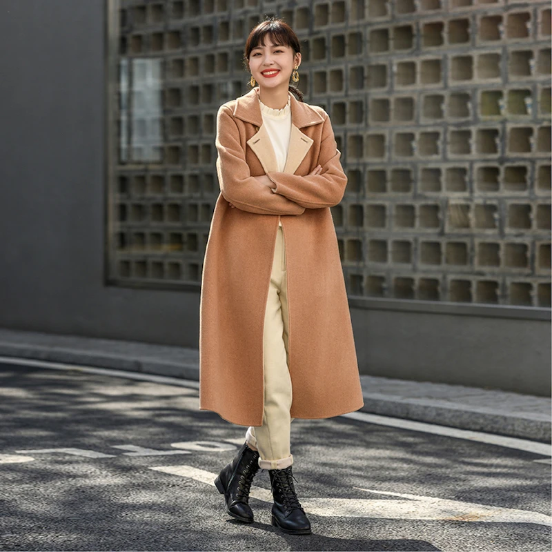 JA11046 //双排扣长款毛呢外套梭家羊毛大气