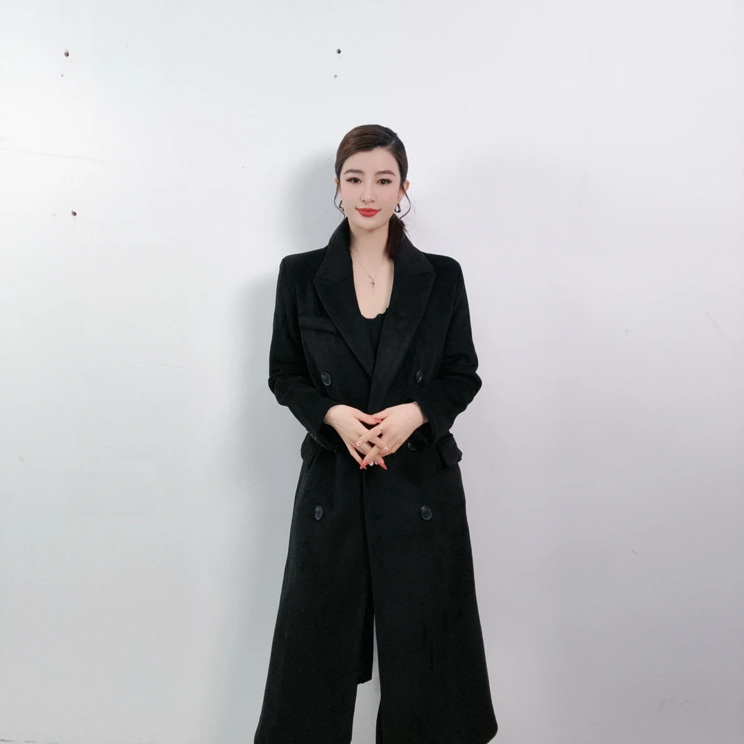 【静姐宠粉】毛呢气质轻奢黑色长款大衣N144