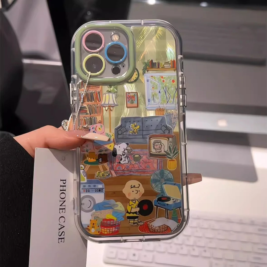 拼贴风史努比羽纱手机壳适用苹果16新款华为小众vivo高级小米OPPO