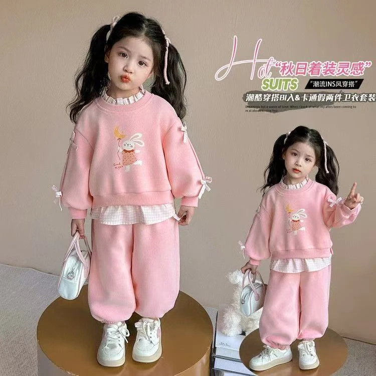女童甜美套装洋气儿童假两件卫衣裤子休闲两件套小女孩宝宝春秋装