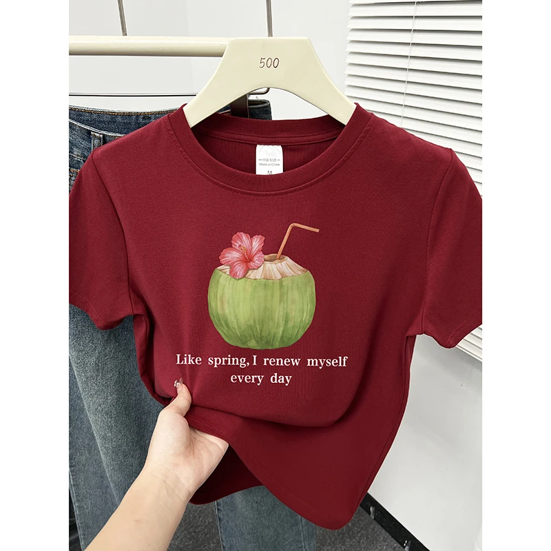 正肩圆领短袖T恤女2025夏季新款韩版显瘦小个子穿搭百搭减龄上衣