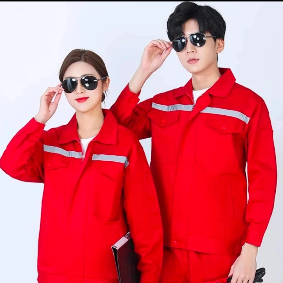 春秋长袖工作服套装男建筑工地耐磨车间工厂反光条劳保服工服定制