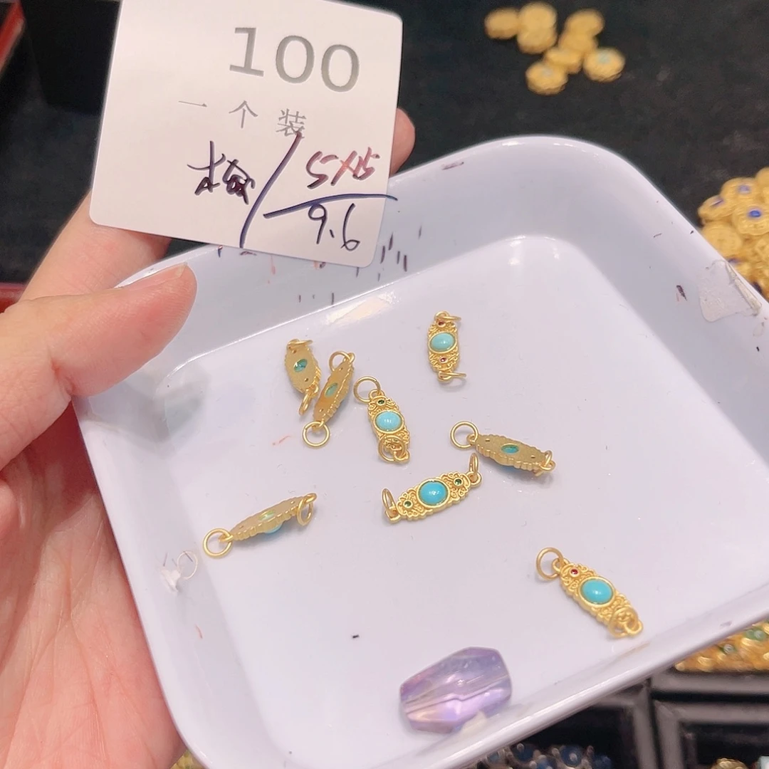 水晶珠宝半成品银S925镀金镶嵌100