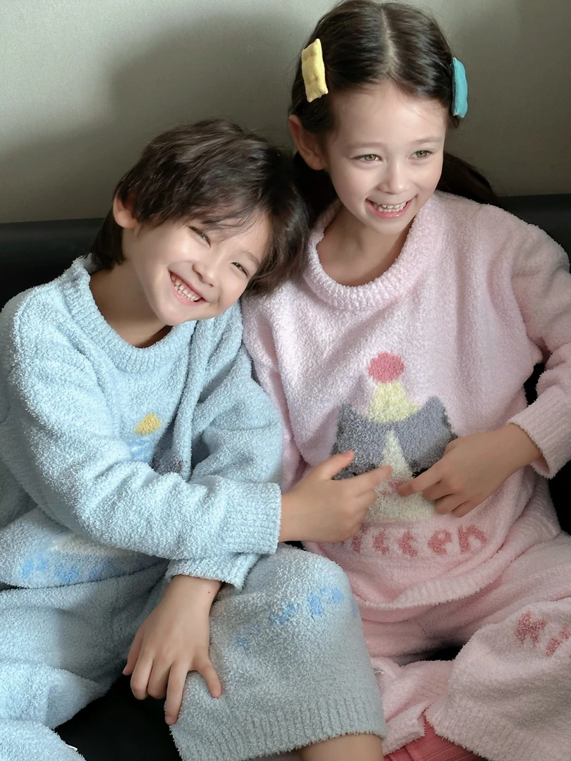 [蕾蒂巴蒂]亲子半边绒家居服套装居家卡通童装男童女童保暖卡通风