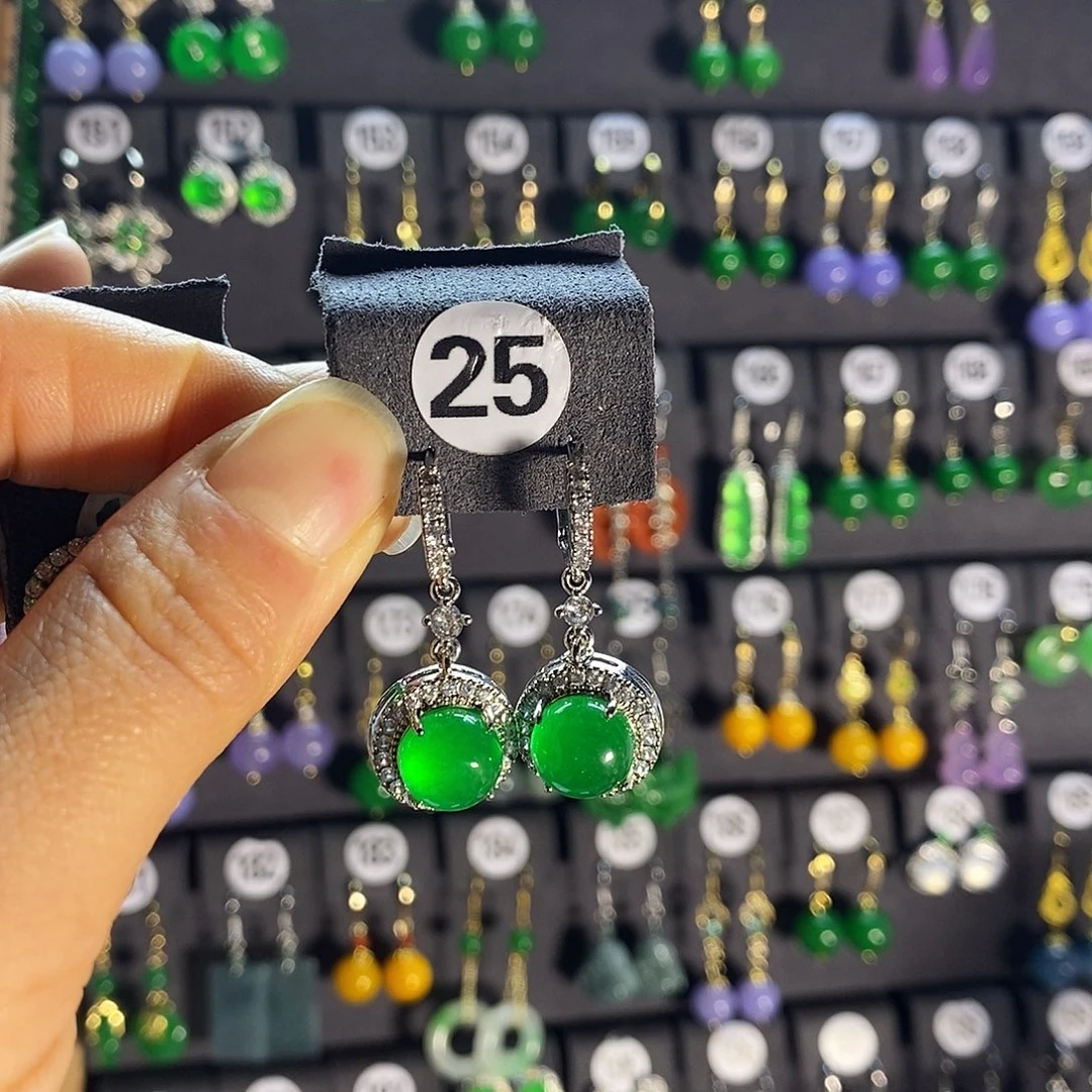 银S925镶嵌翡翠耳饰25