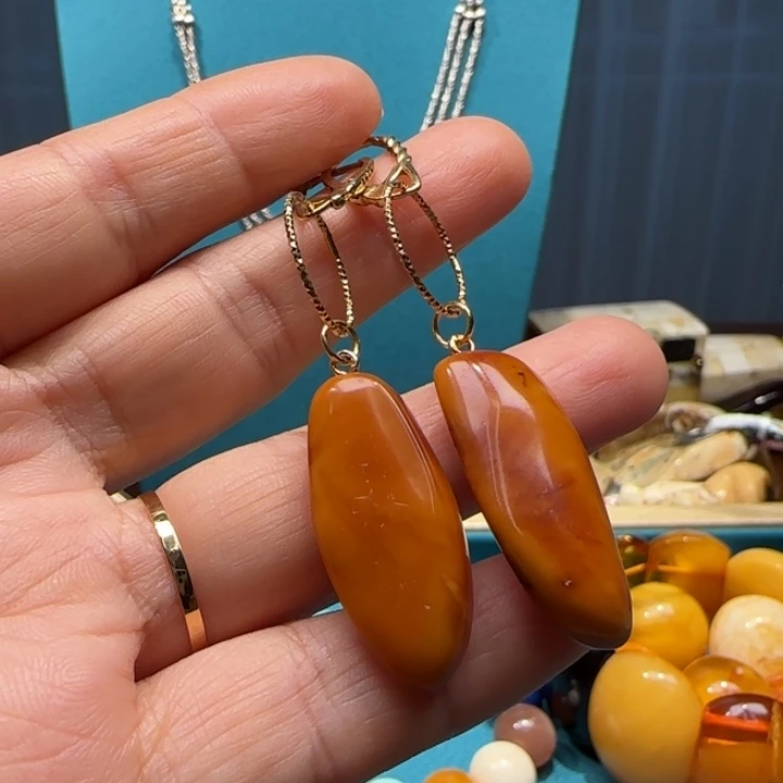 琥珀未镶嵌耳饰波兰设计款琥珀蜜蜡