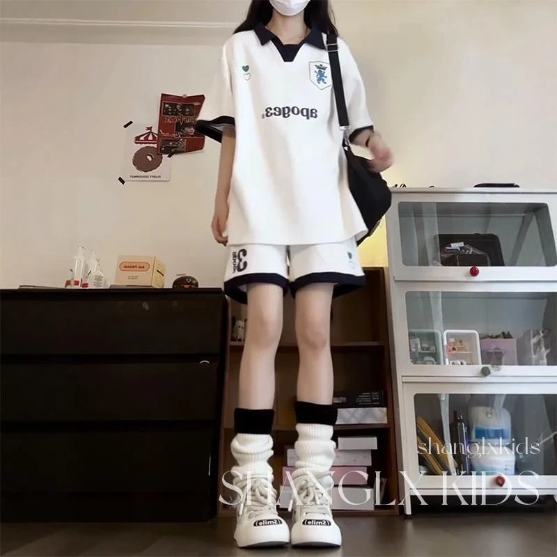 MK&UR.BV女童运动套装学院风夏季2025新款儿童短袖短裤夏日穿搭