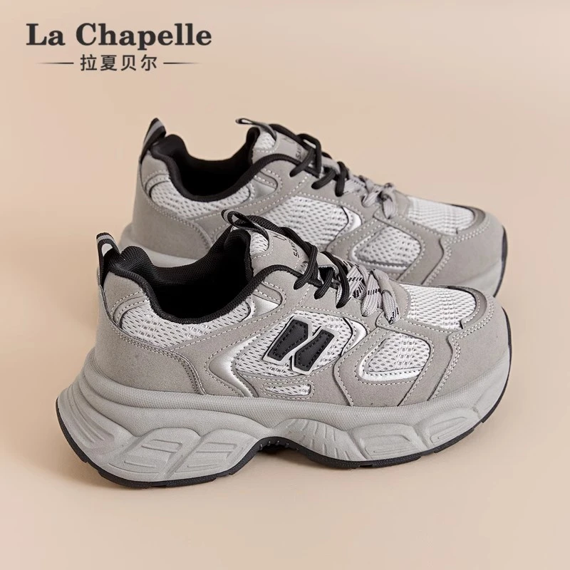 拉夏贝尔厚底老爹鞋女款2025新款冬季ins潮爆款鞋子女休闲运动鞋