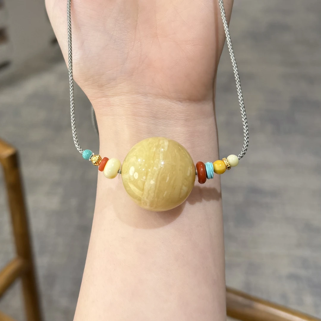 【铭舍 东方既白特级浓白花+微瑕单珠30-35mm】天然俄料蜜蜡单珠