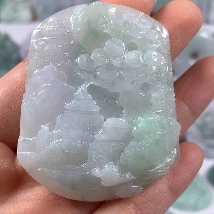 翡翠未镶嵌颈饰山水福利卡厚12+
