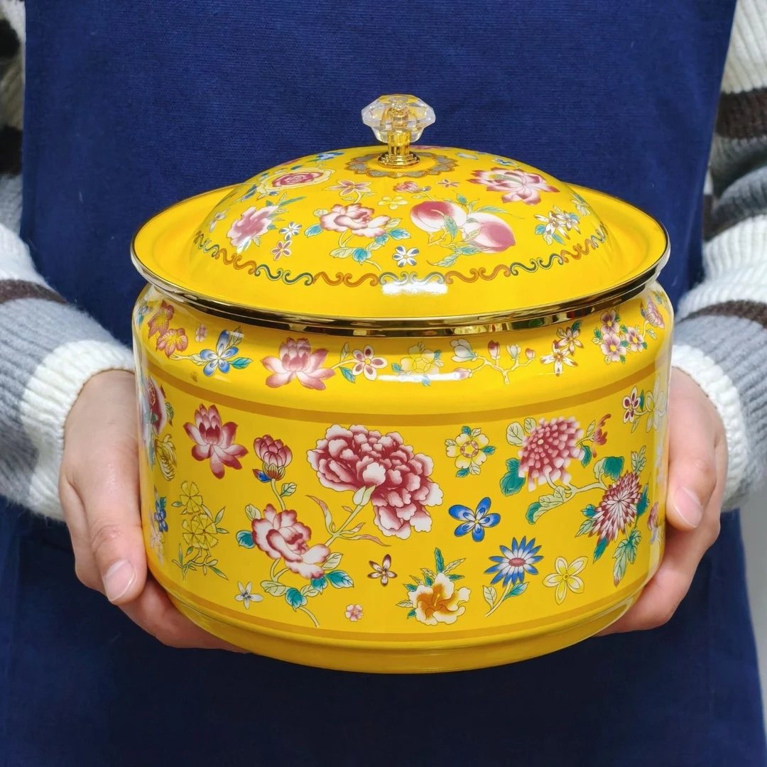 搪小厨17CM糖果罐黄色万寿花密封防潮搪瓷糖果罐子家用大容量收纳