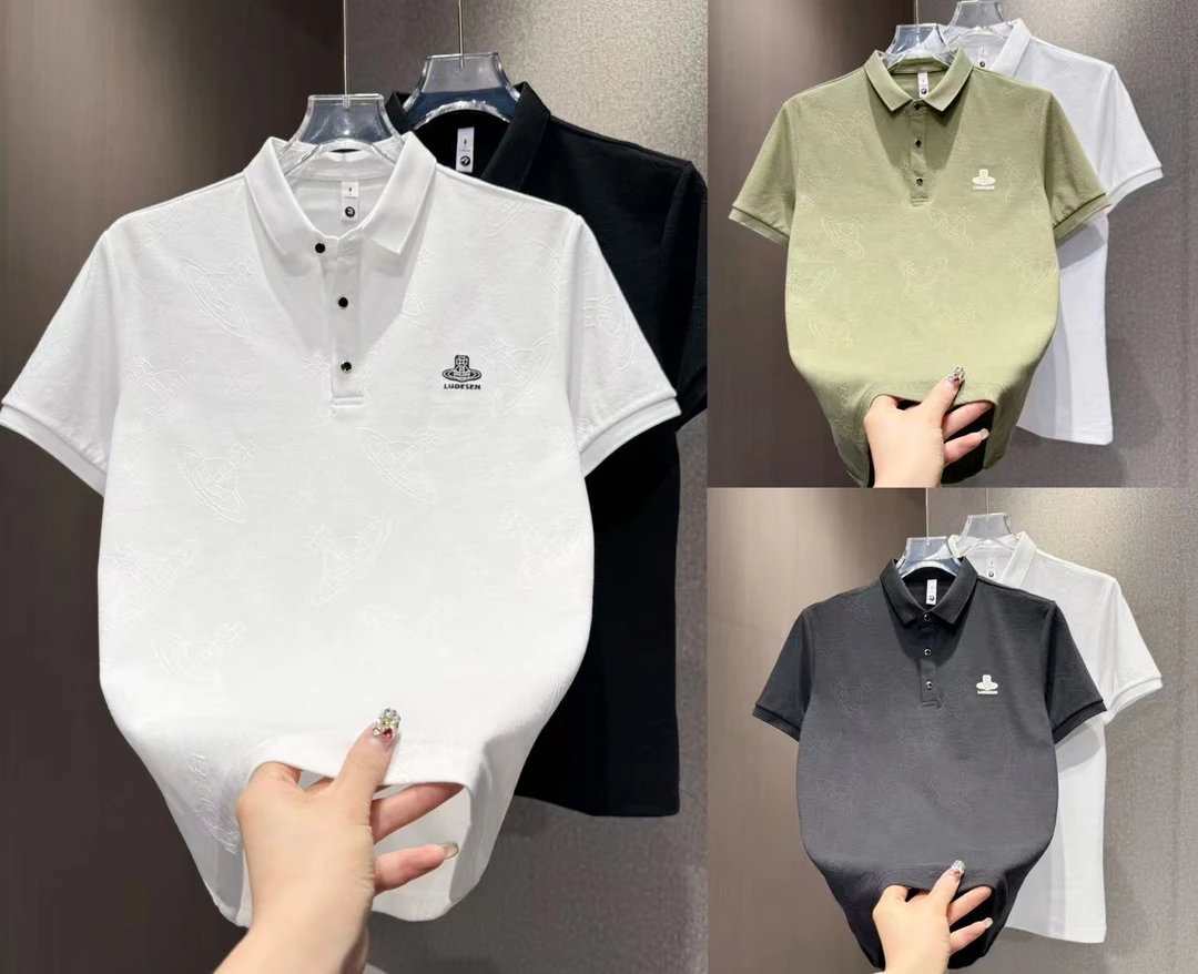 高端刺绣翻领T恤男士2025新款排扣夏季潮牌青年短袖POLO衫87706