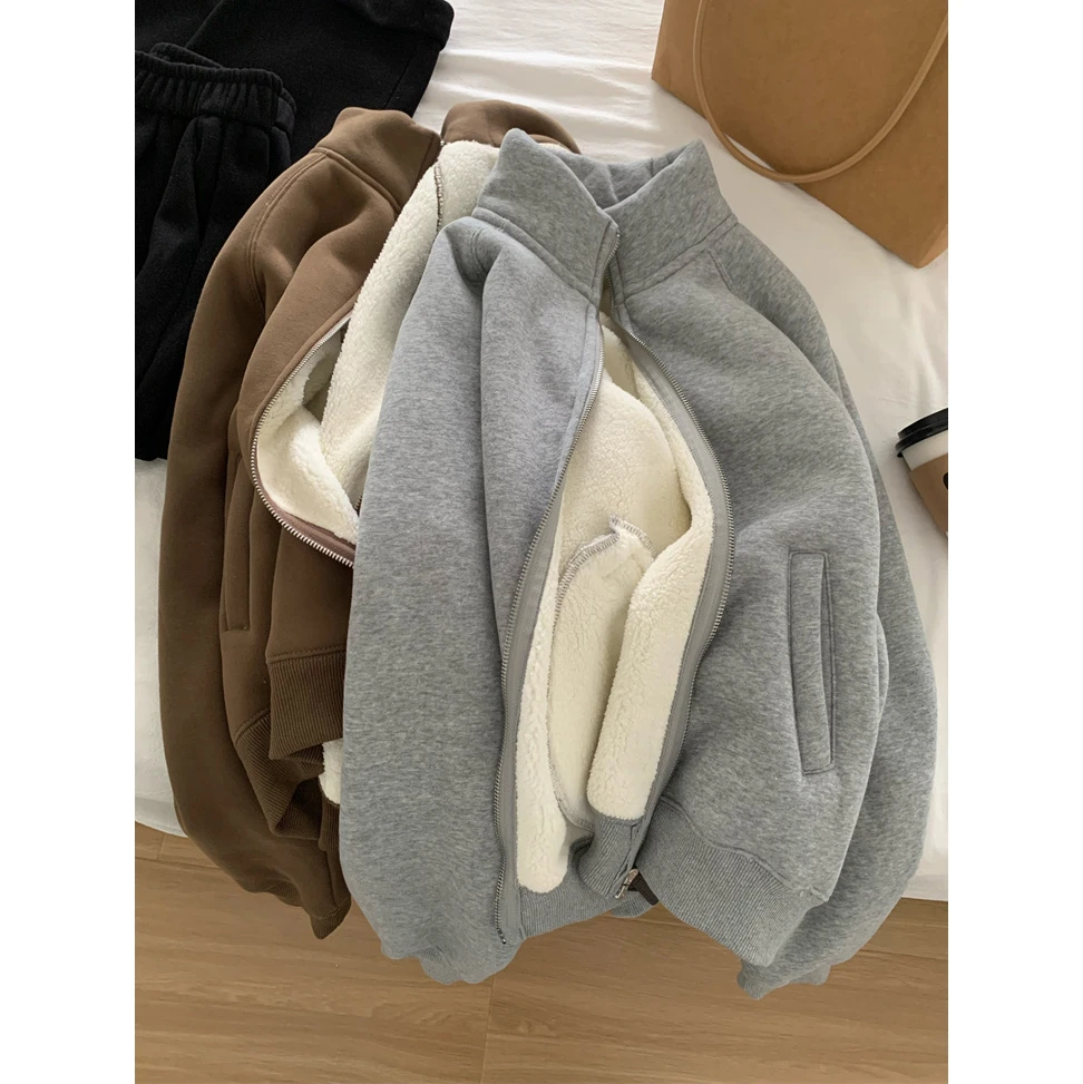 羊羔绒外套女加厚卫衣2025秋冬新款立领拉链开衫百搭保暖休闲上衣